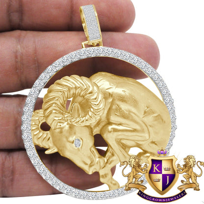 3D XL 2.75'' Genuine Sterling Silver Aries Ram Lucky Zodiac Sign Astrology Horoscope Pendent Charm