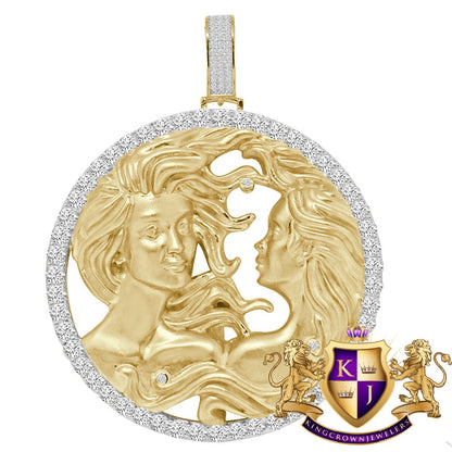 3D XL 2.75'' Genuine Sterling Silver Gemini Twins Face Lucky Zodiac Sign Astrology Horoscope Pendent Charm