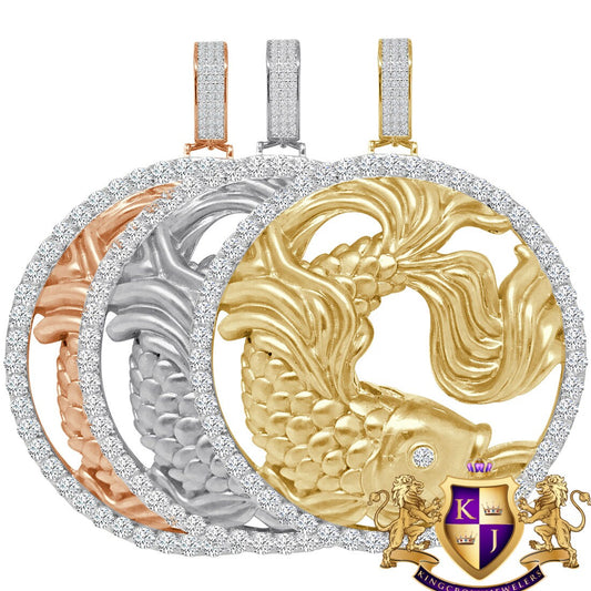 3D XL 2.75'' Genuine Sterling Silver Pisces Fish Lucky Zodiac Sign Astrology Horoscope Pendent Charm