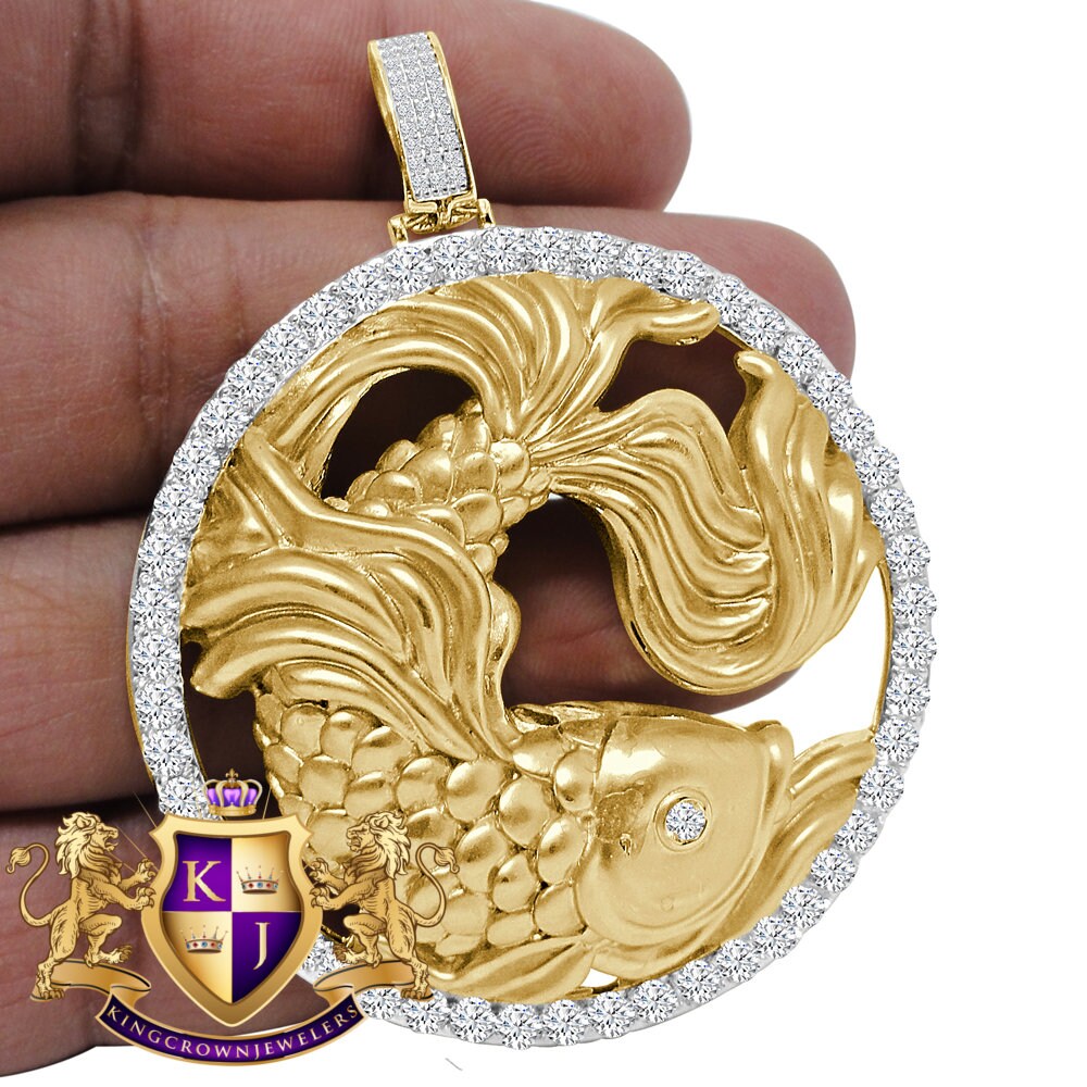 3D XL 2.75'' Genuine Sterling Silver Pisces Fish Lucky Zodiac Sign Astrology Horoscope Pendent Charm