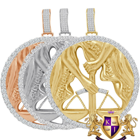 3D XL 2.75'' Genuine Sterling Silver Libra Scales Lucky Zodiac Sign Astrology Horoscope Pendent Charm