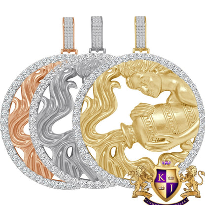 3D XL 2.75'' Genuine Sterling Silver Aquarius Water Lucky Zodiac Sign Astrology Horoscope Pendent Charm