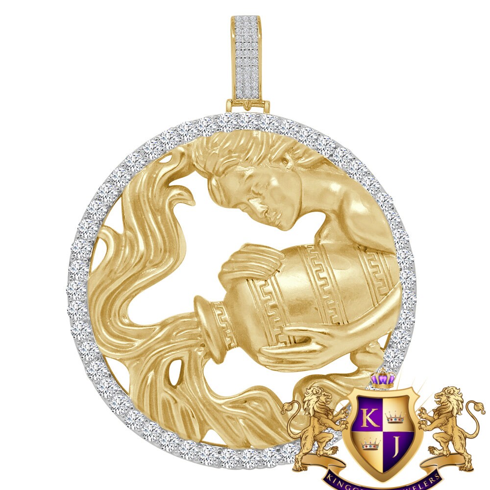 3D XL 2.75'' Genuine Sterling Silver Aquarius Water Lucky Zodiac Sign Astrology Horoscope Pendent Charm