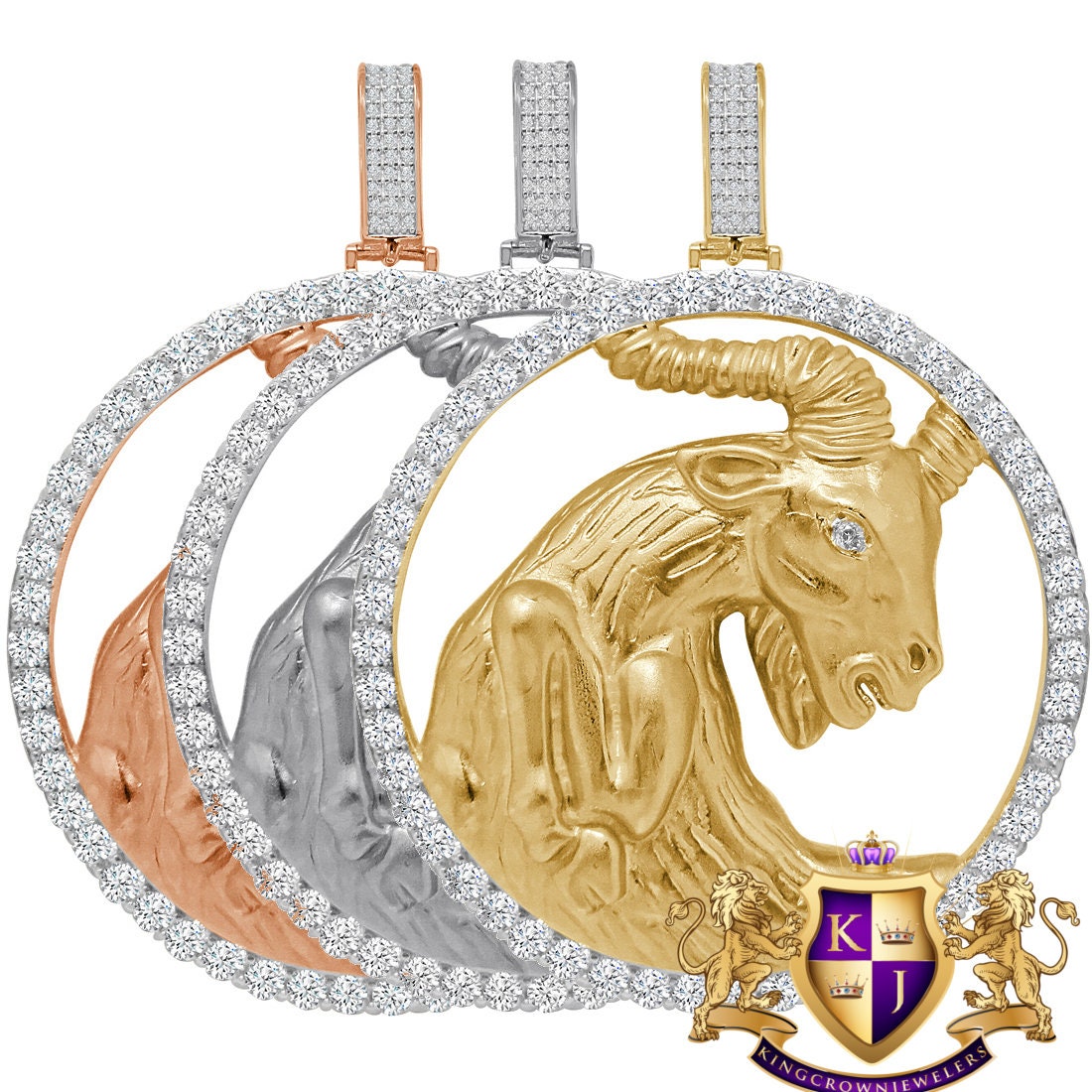 3D XL 2.75'' Genuine Sterling Silver Capricorn Horse Lucky Zodiac Sign Astrology Horoscope Pendent Charm Medallion
