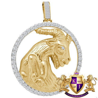 3D XL 2.75'' Genuine Sterling Silver Capricorn Horse Lucky Zodiac Sign Astrology Horoscope Pendent Charm Medallion