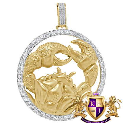 Real Sterling Silver Solitaire 3D Big 2.75'' Cancer Crab Lucky Zodiac Sign Astrology Horoscope Simulated Diamond Pendant Charm Medallion