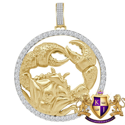Real Sterling Silver Solitaire 3D Big 2.75'' Cancer Crab Lucky Zodiac Sign Astrology Horoscope Simulated Diamond Pendant Charm Medallion
