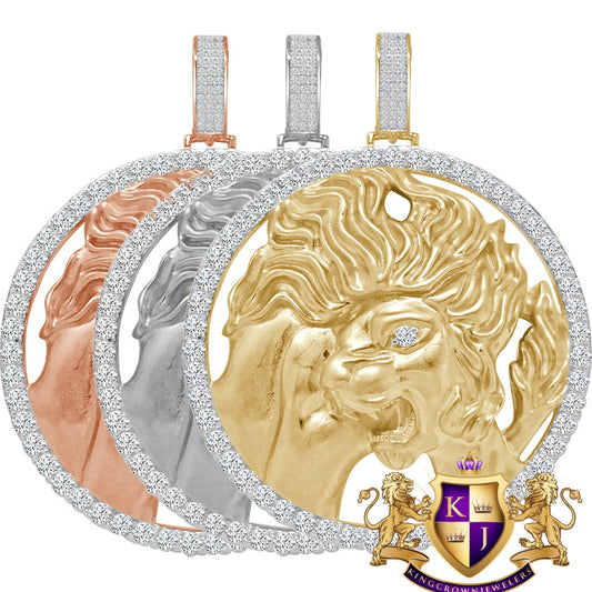 3D XL 2.75'' Genuine Sterling Silver Leo Lion Lucky Zodiac Sign Astrology Horoscope Pendent Charm Medallion
