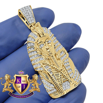 30 + Grams Genuine Italian Sterling Silver 14K Gold Over Simulated Diamond Egyptian Pharaoh King Tut Mummy Pendent Charm 2.25''+ Free Chain