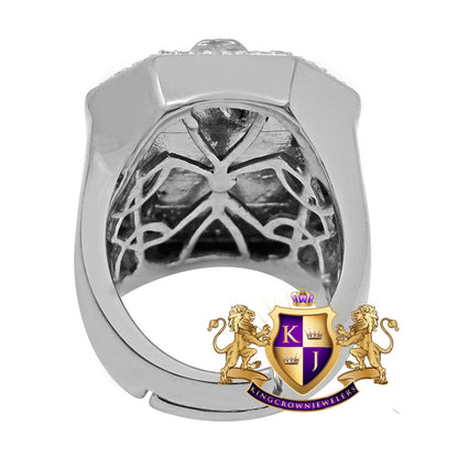 Mens Big Bold Real Genuine Diamond 10K White Gold Finish Lion Head Ring Band (Adjustable 10 Up To 11)