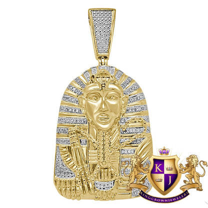22 + Grams Real Genuine Authentic Diamond Egyptian Pharaoh King Tut Mummy Custom Charm Pendant 10K Gold Over 2.50'' Unisex