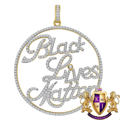 Real Yellow Gold  Sterling Silver Simulated Diamond "Black Lives Matter" Custom Pendent Charm 2.5''