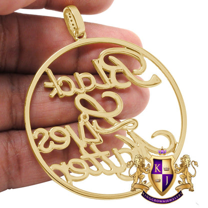 Real Yellow Gold  Sterling Silver Simulated Diamond "Black Lives Matter" Custom Pendent Charm 2.5''