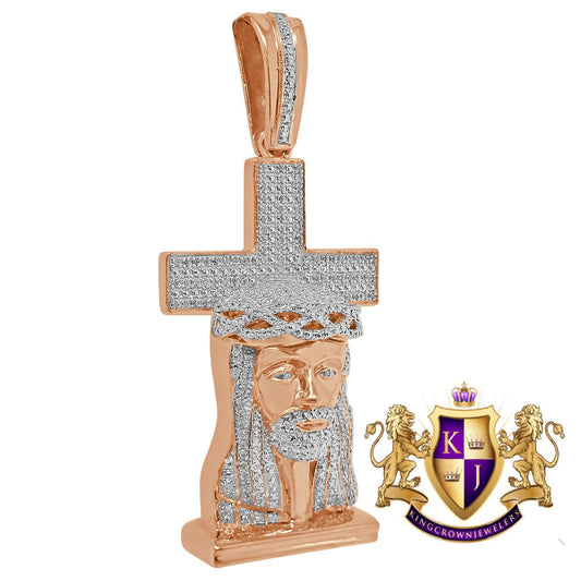Real Genuine Diamonds 0.40 Cwt. Jesus Face Cross Custom Mens Pendant Charm 10K Rose Gold Finish 2.5''