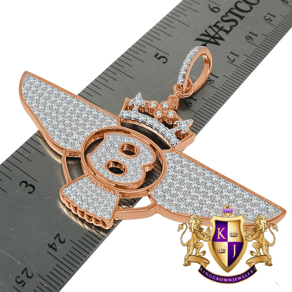 Real Rose Gold Sterling Silver Simulated Diamond B Wing Flying B Bentley Crown Pendant Charm