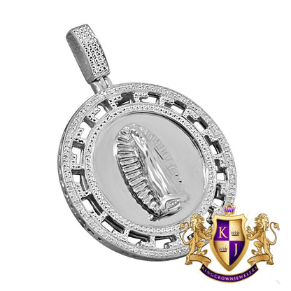 Real Genuine Diamonds Greek Style Virgin Mother Mary Pendent 10K White Gold Finish Charm Medallion