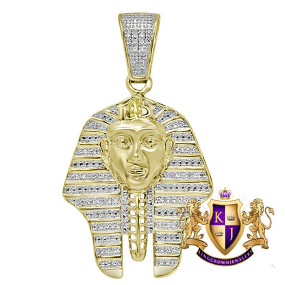 Men's Real Authentic Genuine Diamond 10K Gold Finish Egyptian Pharaoh King Tut 2" Pendant Mummy Charm 14 + Grams