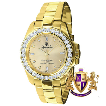 Presidential Watch 42mm Stainless Steel Simulated Diamonds 18K Gold Finish Mens