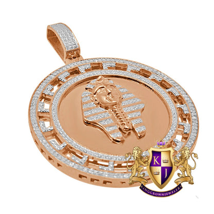 Real Genuine Diamonds Greek Style Egyptian Pharaoh King Tut Mummy Pendent 10K Rose Gold Over Charm Medallion 2.00''