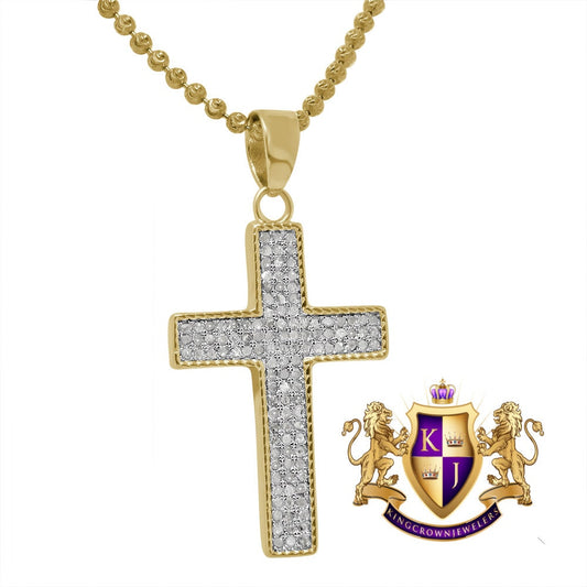 Unisex Genuine Authentic Diamond 0.50 Cwt Jesus Cross Pendent Charm 10K Yellow Gold Finish 1.50''