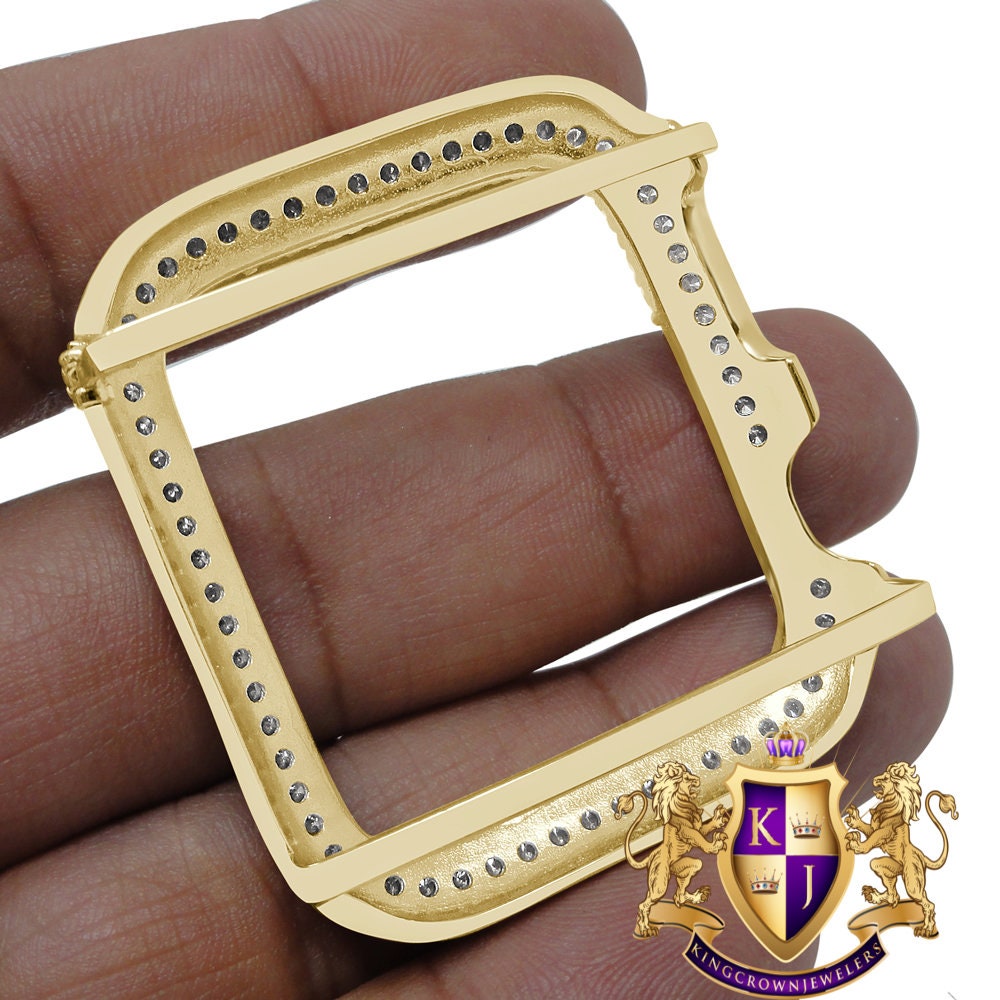 Real Genuine Sterling Silver 16+ Grams Apple Watch Bezel Fit Series 4,5,6, 14K Gold Over 44mm Simulated Diamond Custom Insert Case cover