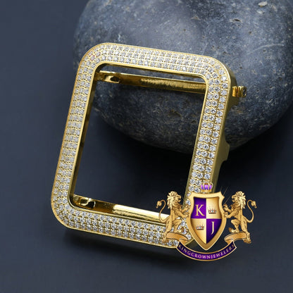 Solid Stainless Steel Apple Watch Bezel Fit Series # 4,5,6, 14K Gold Over CNC Set 4.00 Cwt. Simulated Diamond 44mm Custom Cover Insert Case