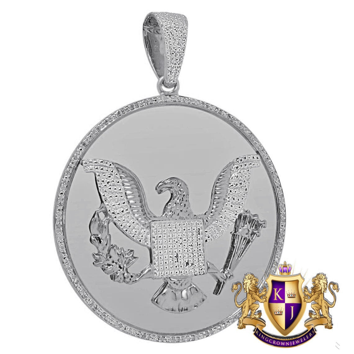 Real Authentic Diamond Seal of US President American Eagle Pendant Charm 10K Yellow Gold Finish