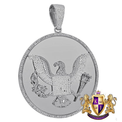 Real Authentic Diamond Seal of US President American Eagle Pendant Charm 10K Yellow Gold Finish
