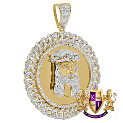 Mens Real Genuine Diamond Miami Cuban Jesus Face Round Medallion Charm 10K Gold Finish Pendent