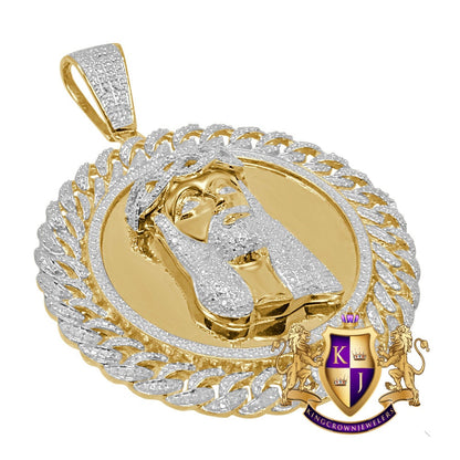 Mens Real Genuine Diamond Miami Cuban Jesus Face Round Medallion Charm 10K Gold Finish Pendent