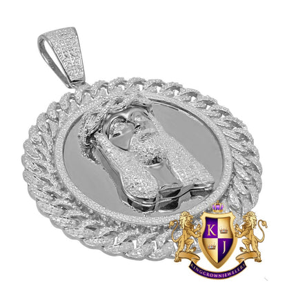 Mens Real Genuine Diamond Miami Cuban Jesus Face Round Medallion Charm 10K White Gold Finish Pendent