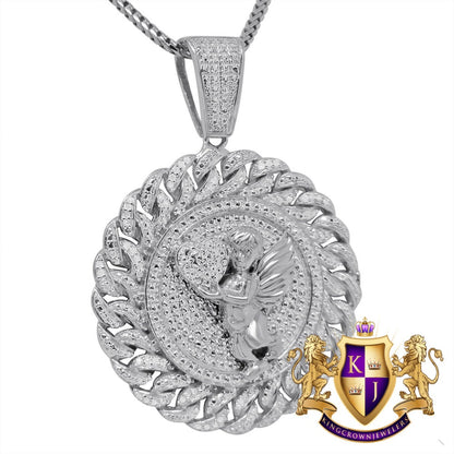 Real Genuine Diamond Angel Wings 10k White Gold Finish Miami Cuban Round Charm Pendant Chain Set