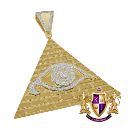 Real Genuine Diamond 0.45 Cwt 10K Yellow Gold Finish All Seeing Eye Pendant Charm 2.75''