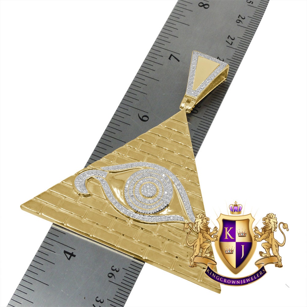 Real Genuine Diamond 0.45 Cwt 10K Yellow Gold Finish All Seeing Eye Pendant Charm 2.75''