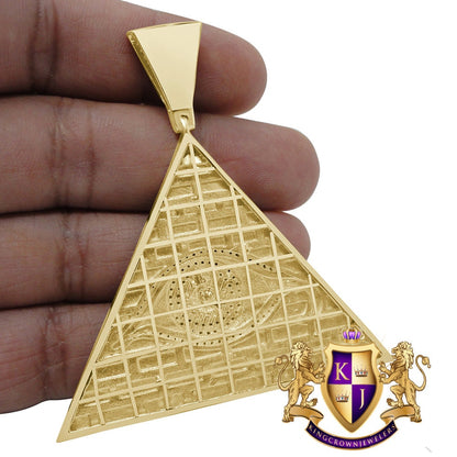 Real Genuine Diamond 0.45 Cwt 10K Yellow Gold Finish All Seeing Eye Pendant Charm 2.75''