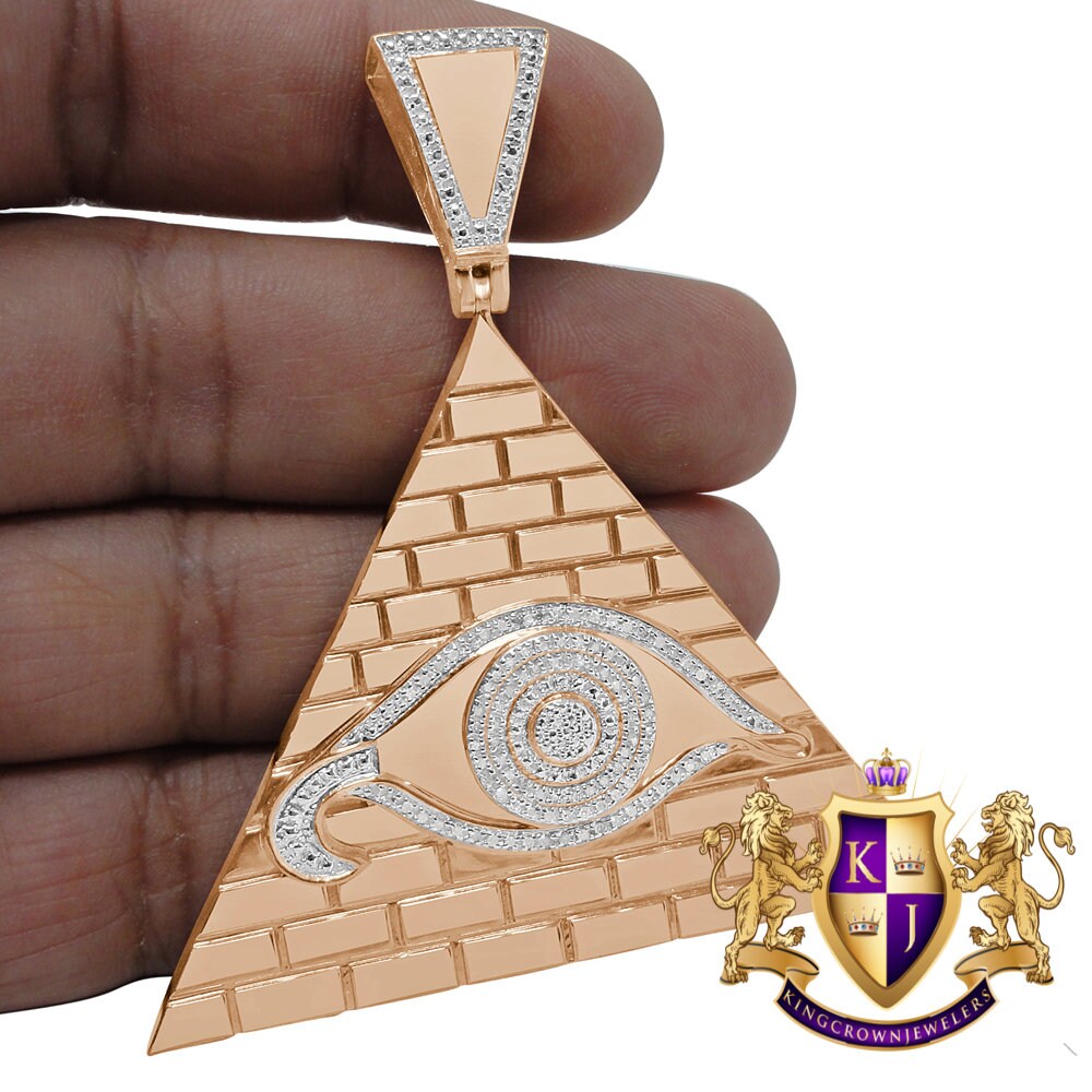 Real Genuine Diamond 0.45 Cwt 10K Rose Gold Finish All Seeing Eye Pendant Charm 2.75''