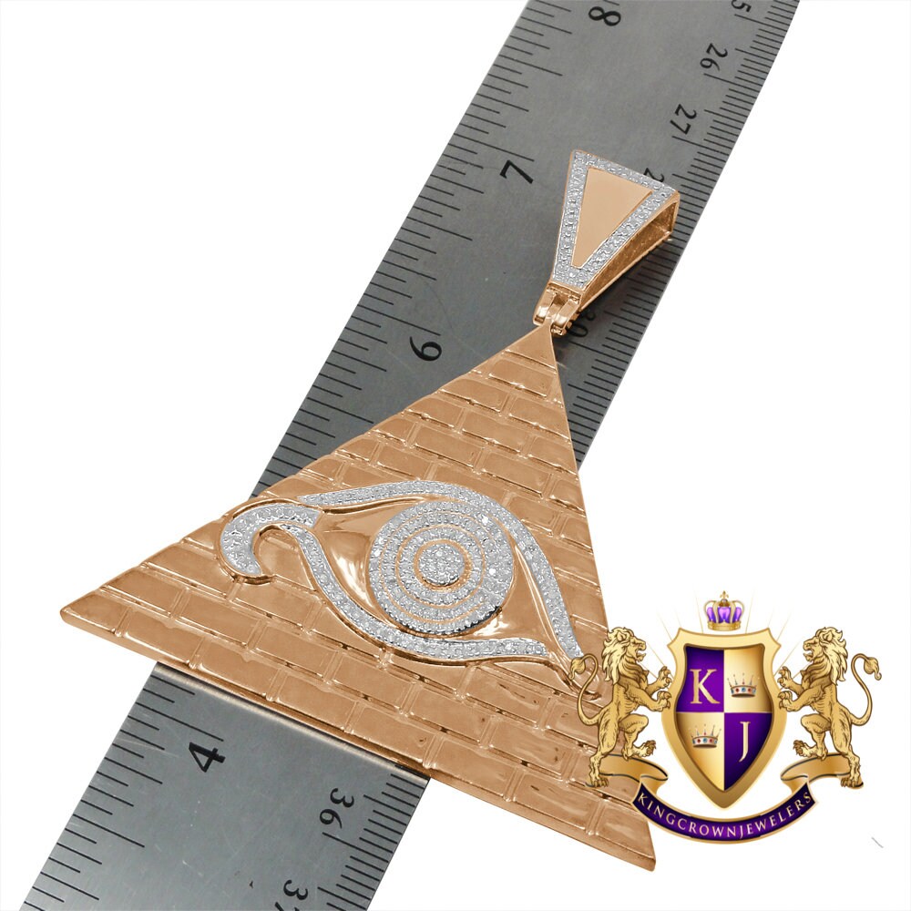 Real Genuine Diamond 0.45 Cwt 10K Rose Gold Finish All Seeing Eye Pendant Charm 2.75''