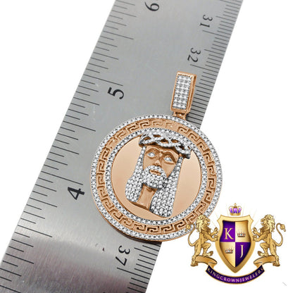 Real Genuine Diamond Jesus Face Piece 10K Rose Gold Finish Greek Mini Charm Pendant + Chain