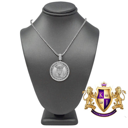 Real Genuine Diamond Jesus Face Piece 10K White Gold Finish Greek Mini Charm Pendant + Chain