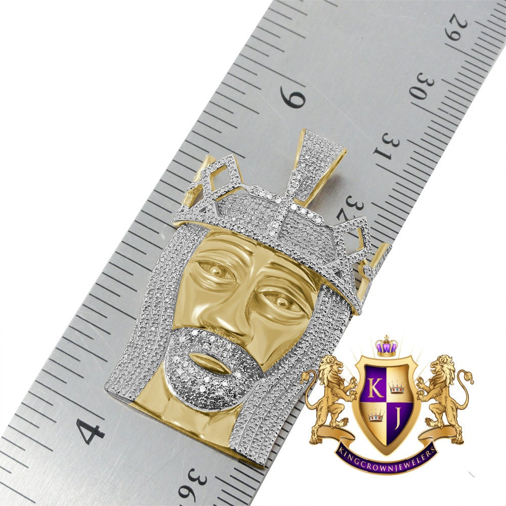 Real Genuine Authentic Diamond 10K Yellow Gold Finish Jesus Face Piece Charm Pendent + Franco Chain