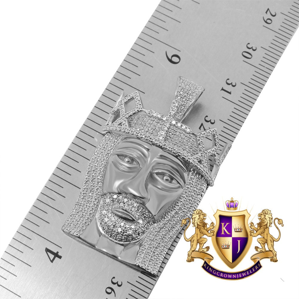 Real Genuine Authentic Diamond 10K White Gold Finish Jesus Face Piece Charm Pendent + Franco Chain