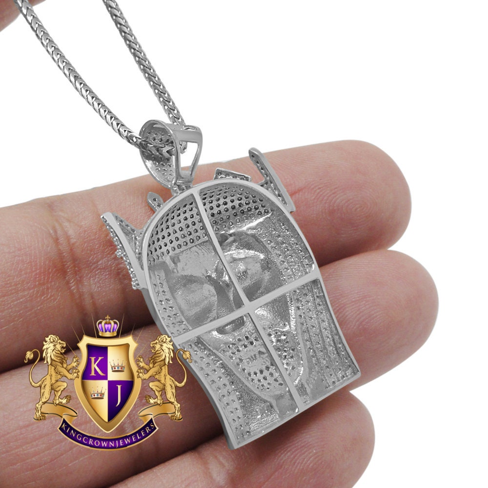 Real Genuine Authentic Diamond 10K White Gold Finish Jesus Face Piece Charm Pendent + Franco Chain