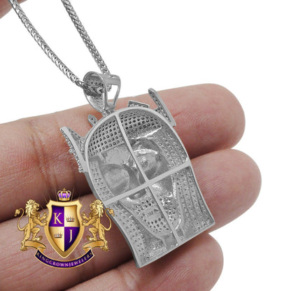 Real Genuine Authentic Diamond 10K White Gold Finish Jesus Face Piece Charm Pendent + Franco Chain