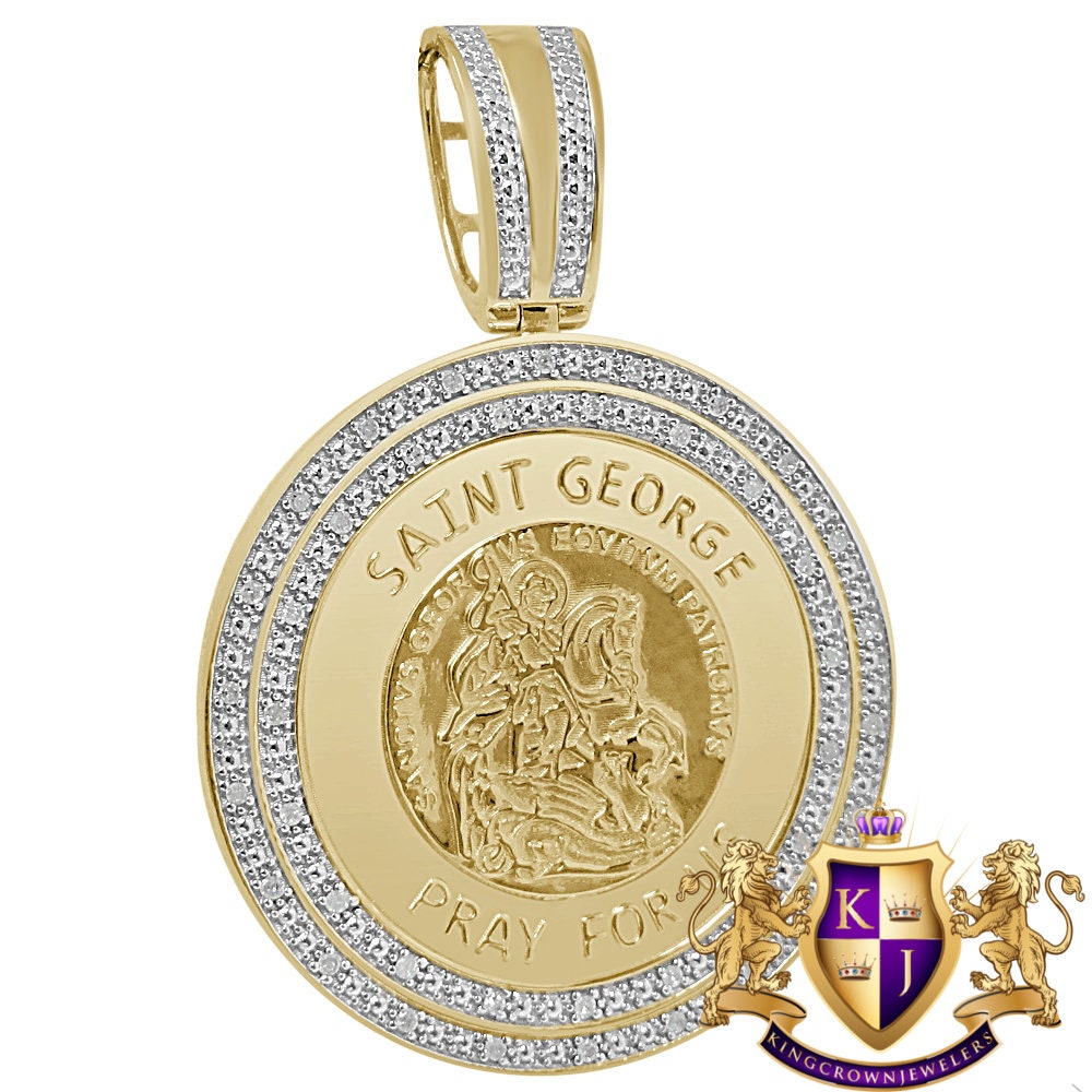 Real Genuine Authentic Diamond Saint George Religious Pendent 10K Yellow Gold Finish Charm Unisex