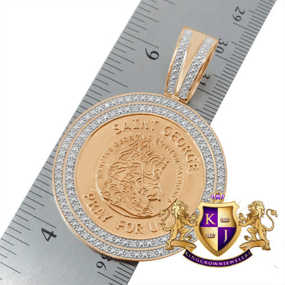 Real Genuine Authentic Diamond Saint George Religious Pendent 10K Rose Gold Finish Charm Unisex