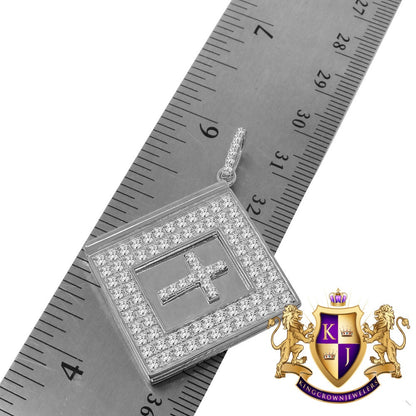 14K White Gold Over Real Sterling Silver Simulated Diamonds Religious Bible Book Cross Charm Pendent Chain Set