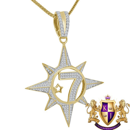 Real Genuine Sterling Silver Five Percenter 2.00 Cwt. Simulated Diamond 14K Gold On Allah Five-Percent Nation Pendant Muslim Charm Chain Set