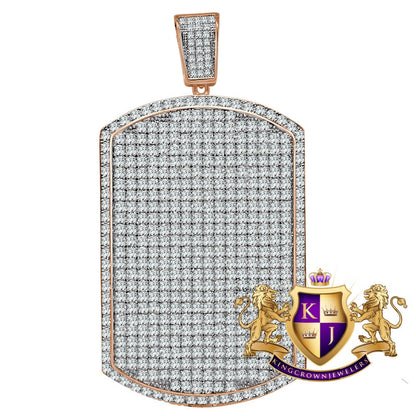Mens Big Jumbo XL 3.75'' 14K Rose Gold Finish Simulated Diamond Dog Tag Custom Charm Pendent