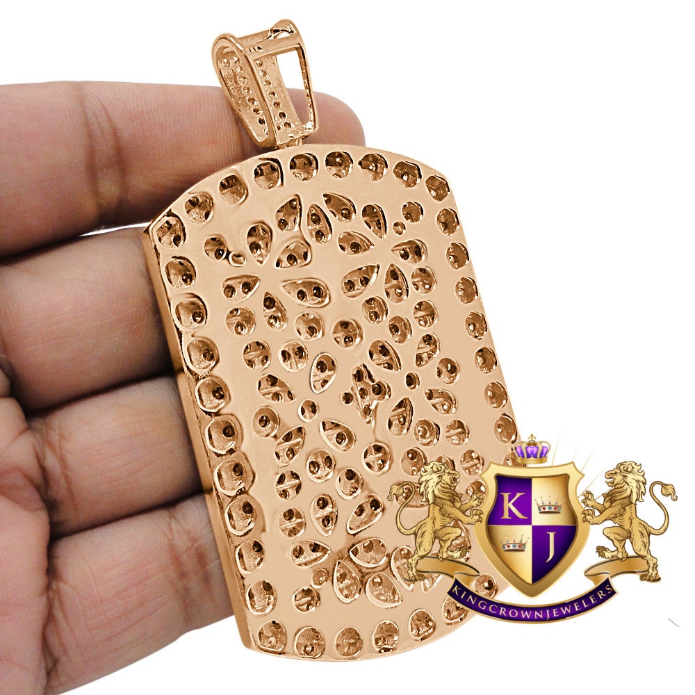 Mens Big Jumbo XL 3.75'' 14K Rose Gold Finish Simulated Diamond Dog Tag Custom Charm Pendent