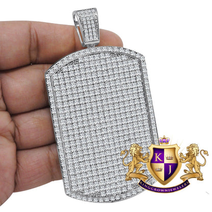 Mens Big Jumbo XL 3.75'' 14K White Gold Finish Simulated Diamond Dog Tag Custom Charm Pendent